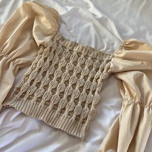 CUTE TOP WITH PUFFY SLEEVE and mesh/crochet top